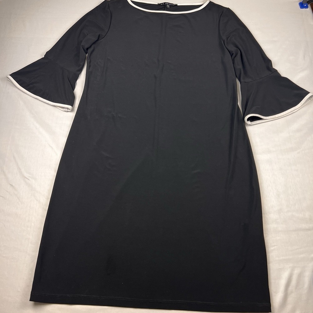 Nik and Nash Shift Dress Size Large Bell Sleeve Midi Minimalist Office Black
